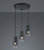 TRIO SUSPENSION ROBIN METAL NOIR MAT 3XE27 VERR FUME 37CM