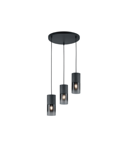 TRIO SUSPENSION ROBIN METAL NOIR MAT 3XE27 VERR FUME 37CM