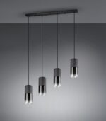 TRIO SUSPENSION ROBIN METAL NOIR MAT 4XE27 VERR FUME L80