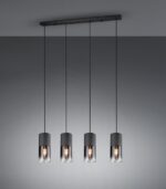 TRIO SUSPENSION ROBIN METAL NOIR MAT 4XE27 VERR FUME L80