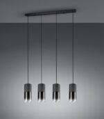 TRIO SUSPENSION ROBIN METAL NOIR MAT 4XE27 VERR FUME L80