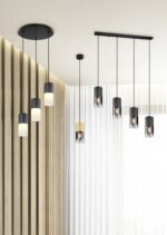 TRIO SUSPENSION ROBIN METAL NOIR MAT 4XE27 VERR FUME L80