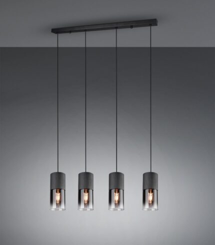 TRIO SUSPENSION ROBIN METAL NOIR MAT 4XE27 VERR FUME L80