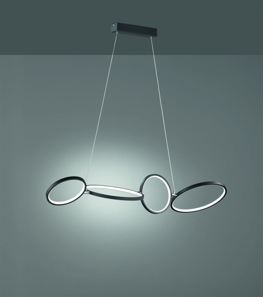 TRIO SUSPENSION RONDO LED  METALNOIR MAT SWITCH L110X30 CM