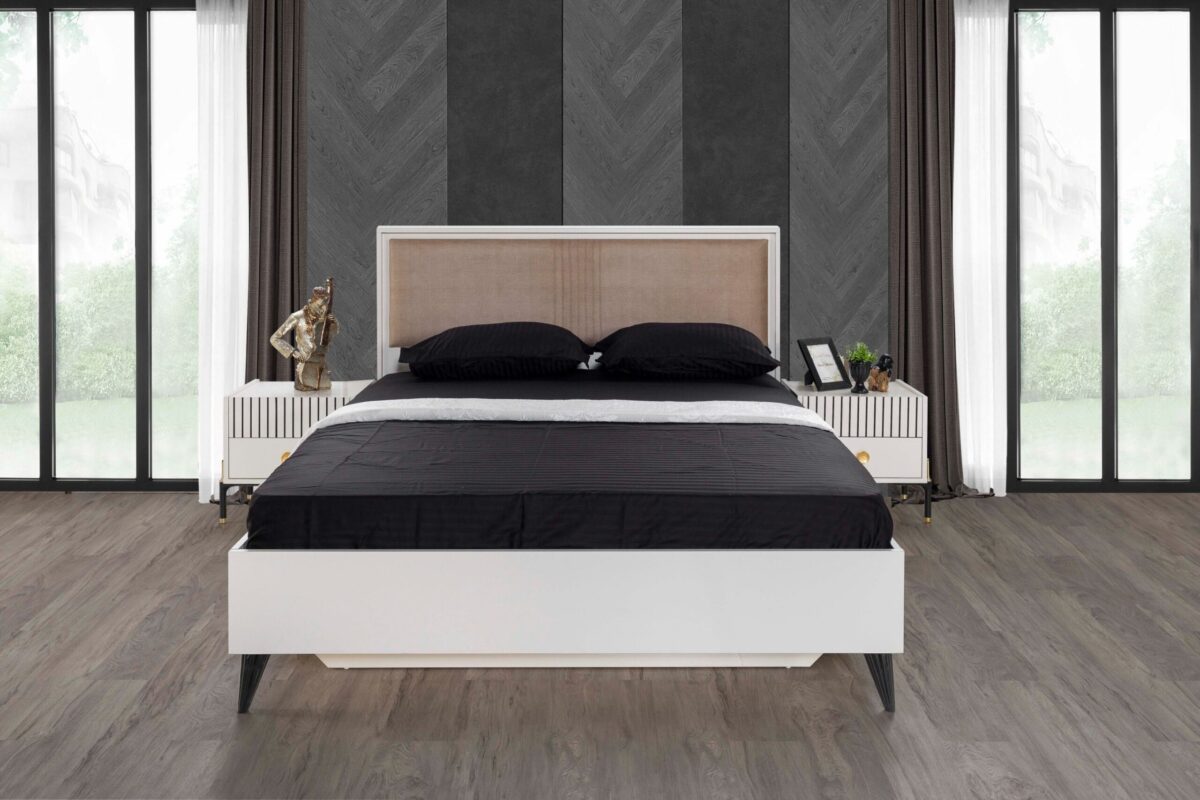 TUNA  PACK  LIT + SOMMIER 160X200 CM + 2 CHEVETS + COMMODE + MIROIR