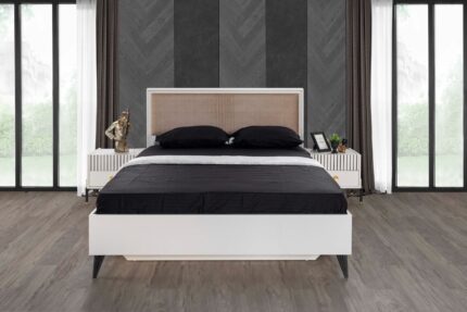 TUNA  PACK  LIT + SOMMIER 160X200 CM + 2 CHEVETS + COMMODE + MIROIR