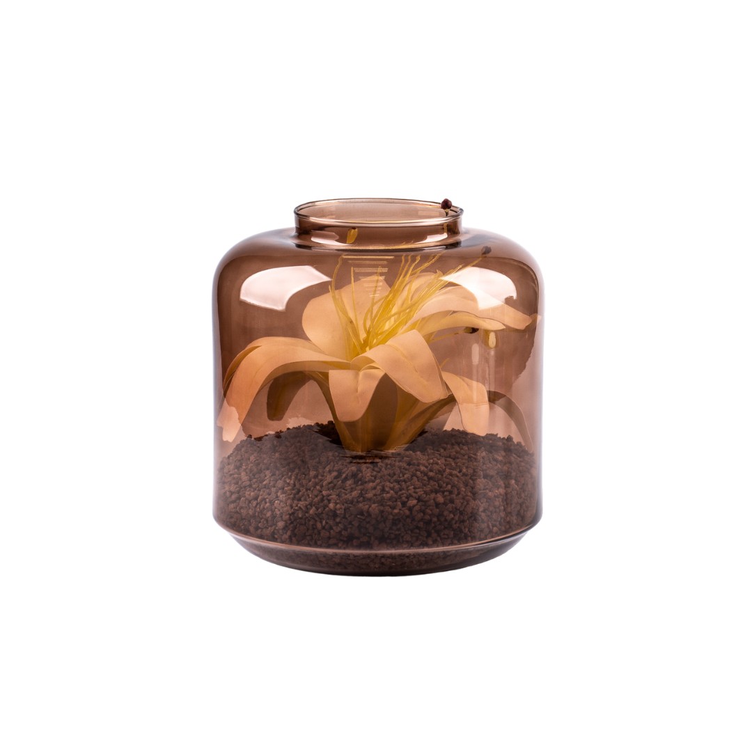 VASE CYLINDRIQUE TAUPE /MARRON  EN VERRE 21x20x20cm MF