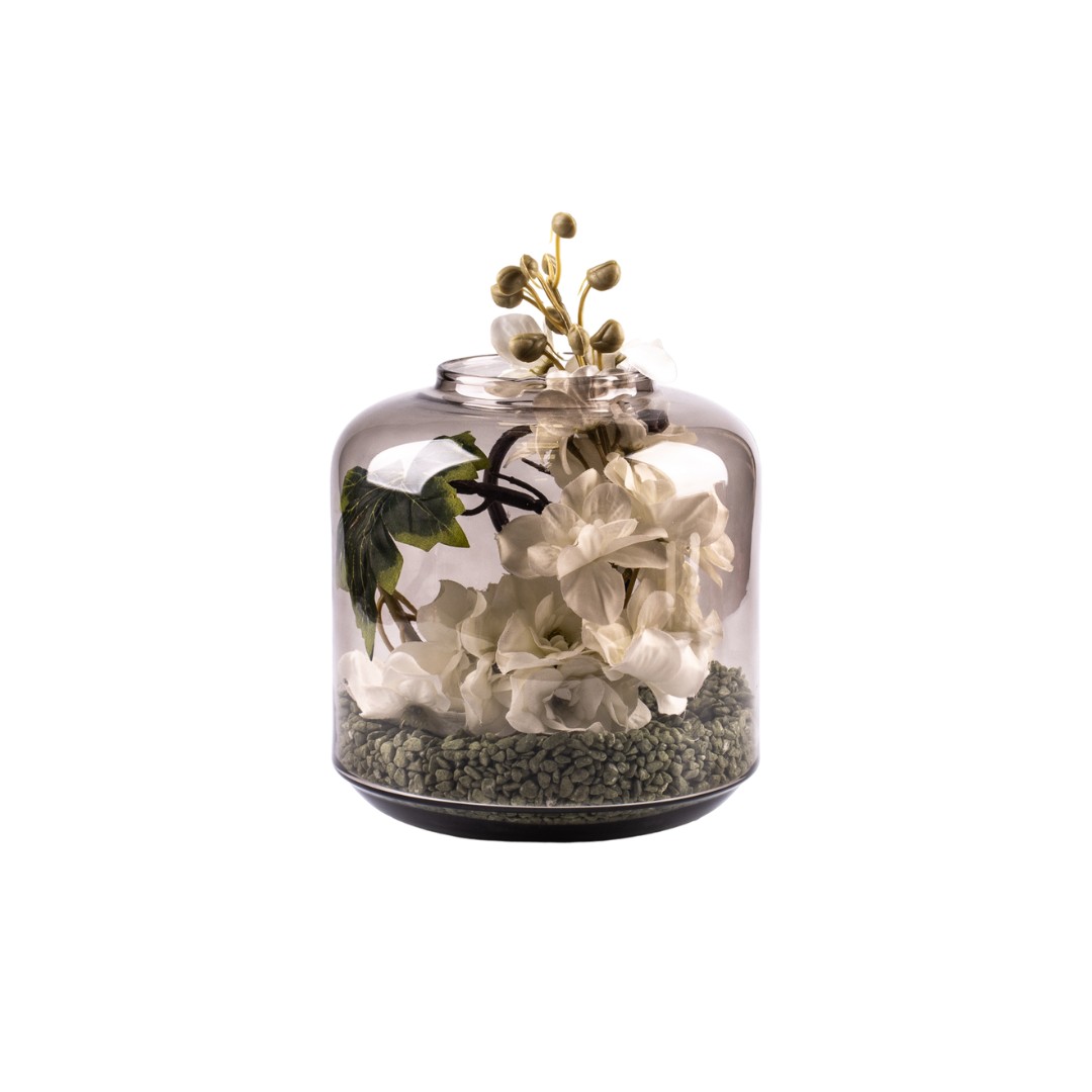VASE CYLINDRIQUE TAUPE /MARRON  EN VERRE 21x20x20cm MF