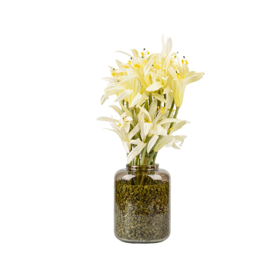 VASE CYLINDRIQUE TAUPE/MARRON  EN VERRE 16x12x12CM
