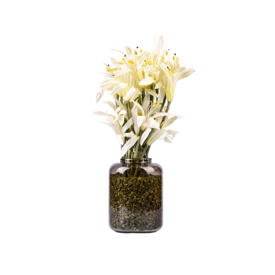 VASE CYLINDRIQUE TAUPE/MARRON  EN VERRE 16x12x12CM