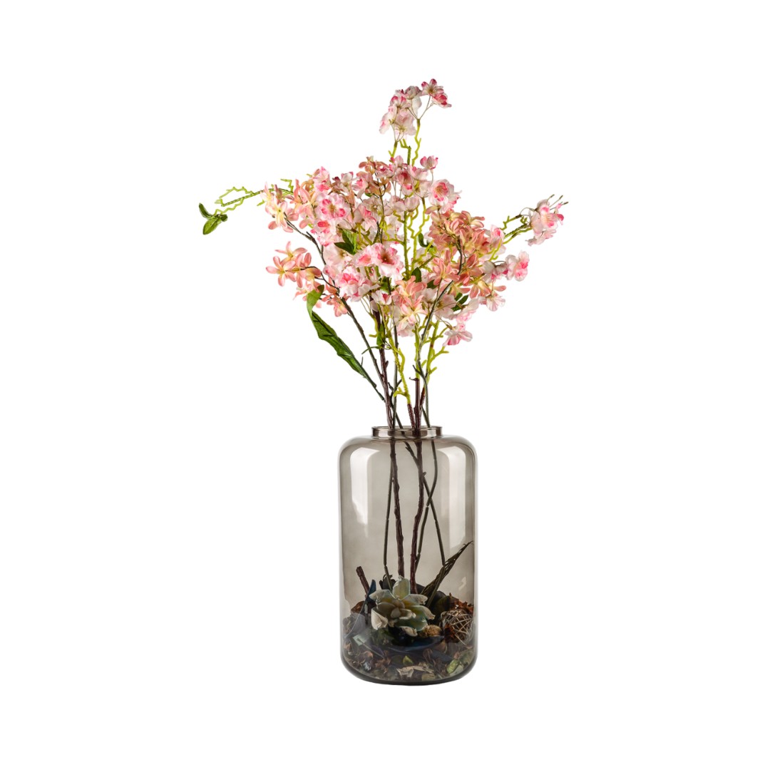 VASE CYLINDRIQUE TAUPE/MARRON EN VERRE 36x20x20CM