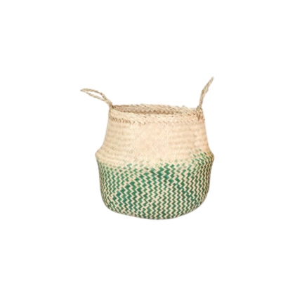 VETNAM PANIER OSIER BEIGE /  VERT  26x15x38 CM