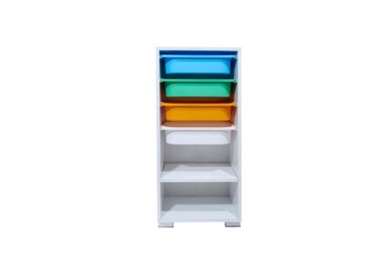 ETAGERE RANGEMENT BLANC+4PANIER  PLASTIQUE MULTICOLOR 91,5X45X30 P65-1