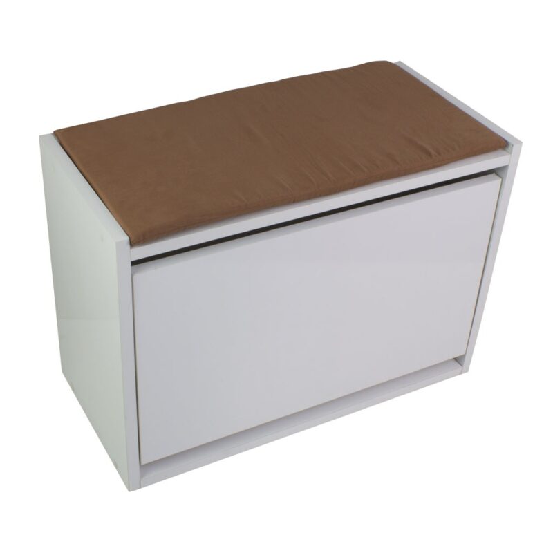 OTTOMAN RANGEMENT CHAUSSURE 2 NIVEAUX BLANC+ ASSIS 64X45X31