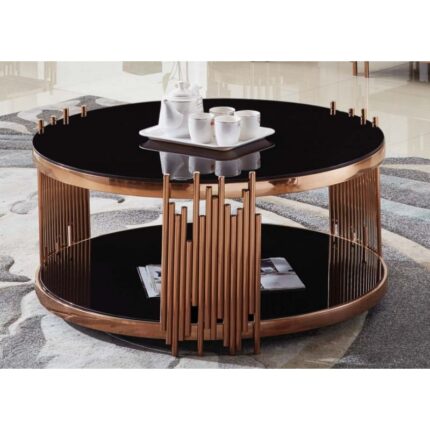 TABLE BASSE  DIAMANT PIED DORE HAUT EN VERRE NOIR