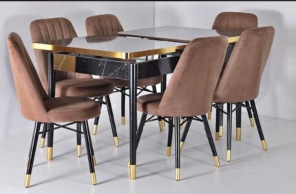 SALLE À MANGER EXTENSIBLE PRESTIGE + 6 CHAISES PIED DORE