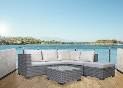 ZANZIBAR SALON AVEC POUF + TABLE  STRUCTURE ALUMINUM