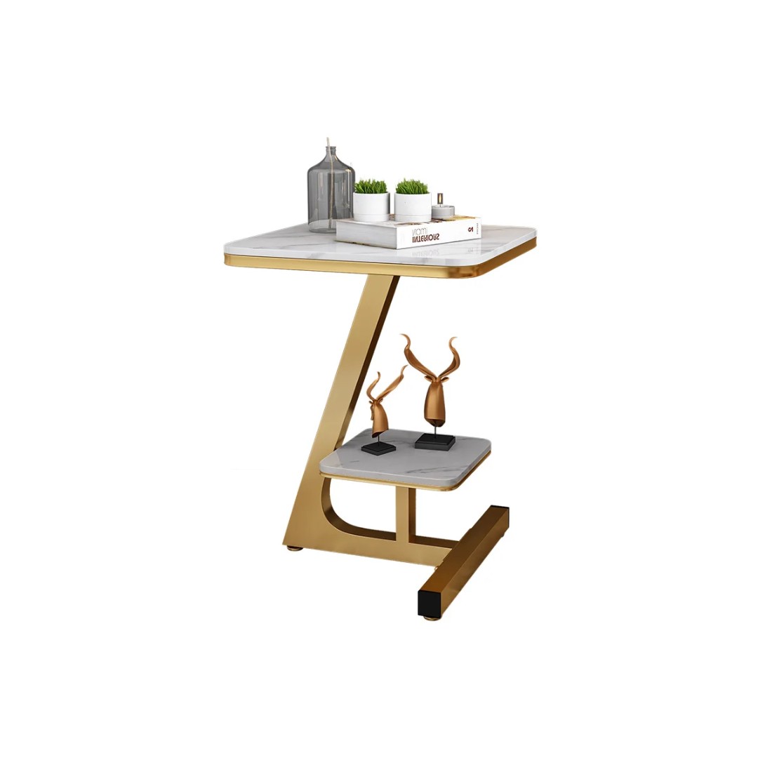 ZED TABLE D'APPOINT LUXURY 2 NIVEAUX CARREE EN MARBRE BLANC