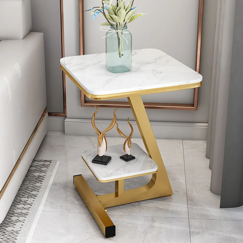 ZED TABLE D'APPOINT LUXURY 2 NIVEAUX CARREE EN MARBRE BLANC