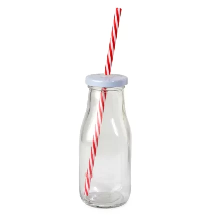 BOUTEILLE JUS EN VERRE AVEC PAILLE